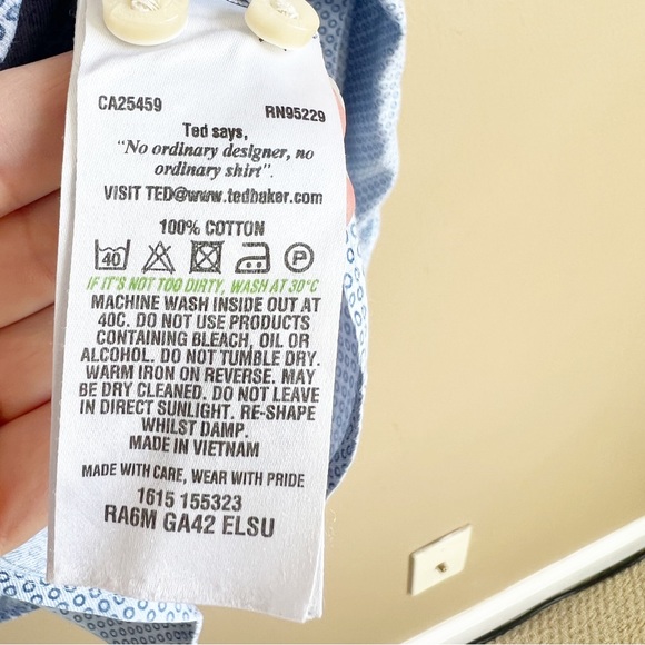 TED BAKER Endurance men’s dress shirt size 15.5 34/35 blue circles dots - Picture 6 of 8